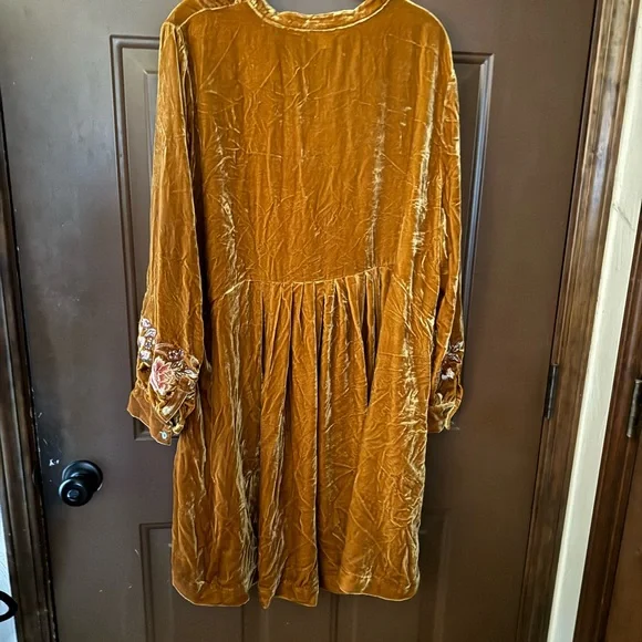 Sundance Mustard Long Sleeve Dress with Floral Embroidery - Picture 2 of 3